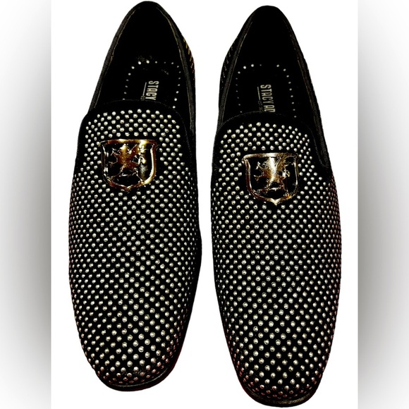 Stacy Adams Men's Shoes Swagger Studded Slip On Black and Silver size 7.5 - Picture 1 of 9